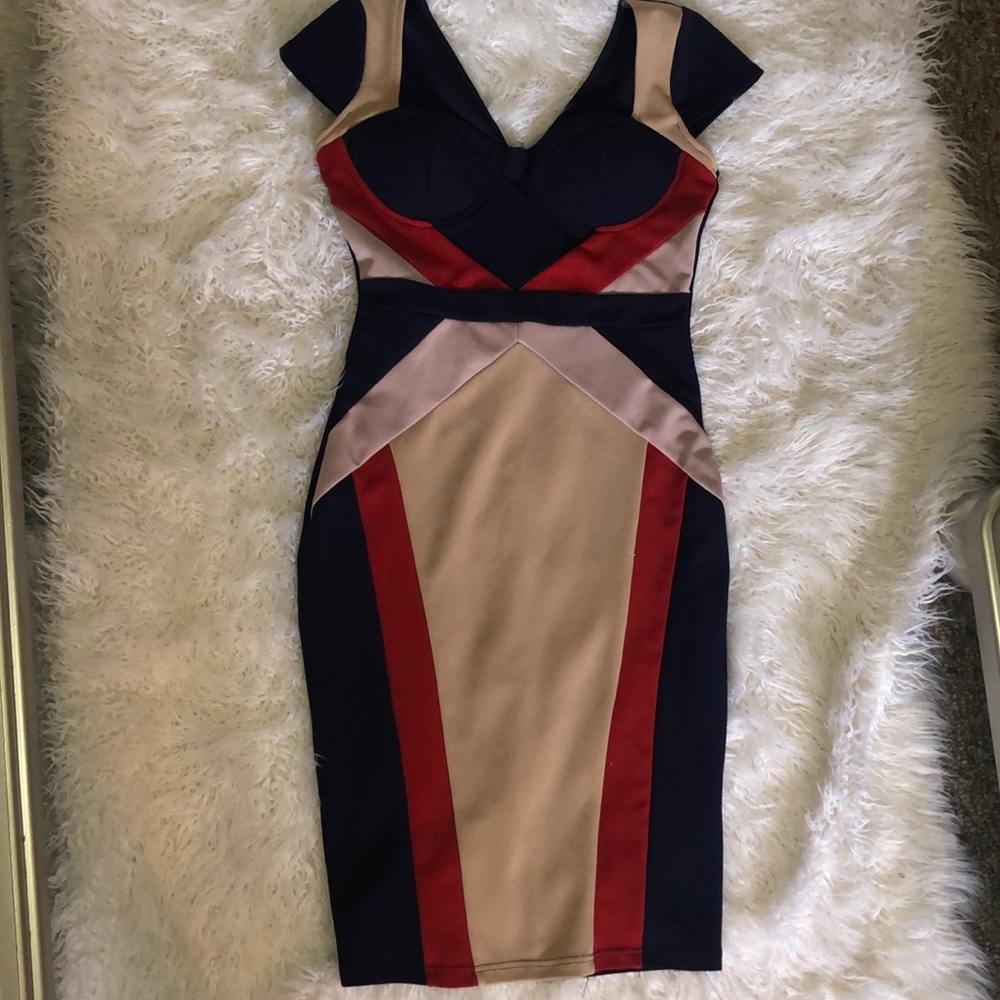 Fashion Nova midi multi color dress